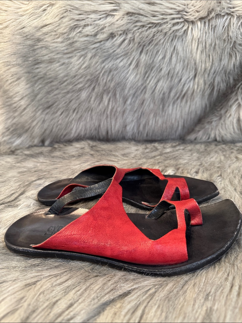 Cydwoq Women's Red Leather Slide Sandals Size 39
